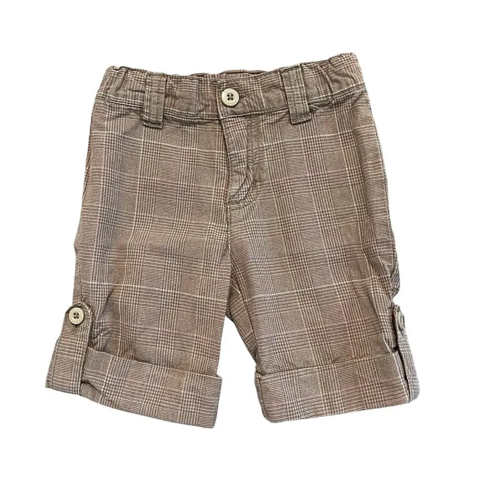 Girls 24M Children's Palace Brown Pink Plaid Bermuda Shorts Adjustable Waist